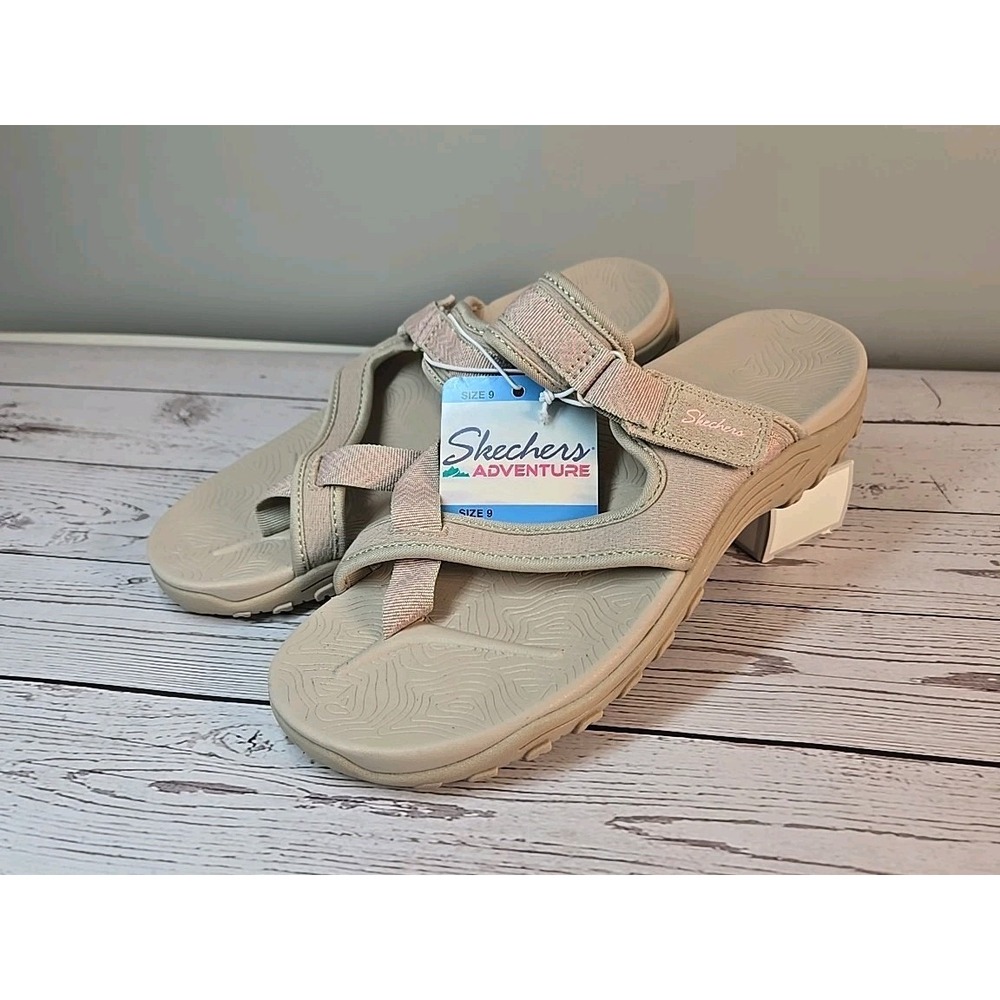Skechers Adventure Women's Reggae Hook & Loop Strap Slide Sandal Taupe Sz 9
